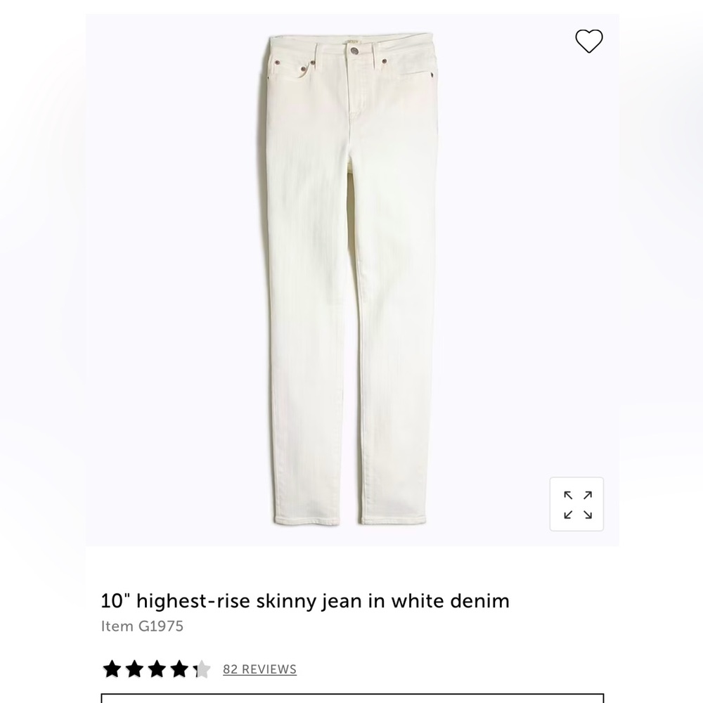 J Crew Factory - 10" highest-rise skinny jean in white denim
Item G1975